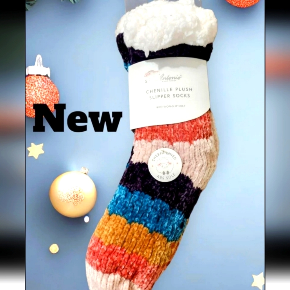 Chenille Plush Sherpa Lined Slipper Socks with Grippers Non Slip Bottoms